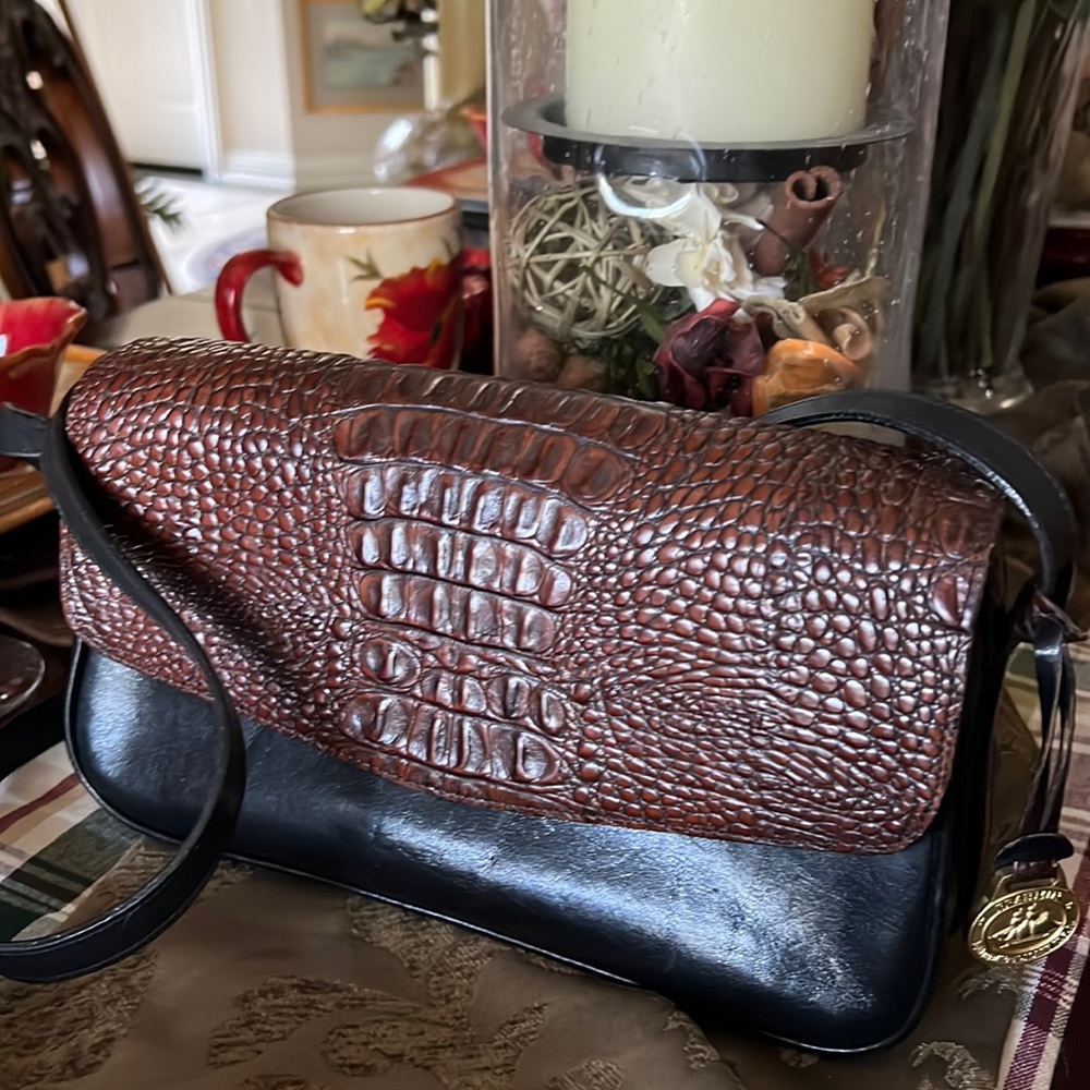 Brahmin exotic and smooth embossed leathers in a mixed medium, shoulder bag